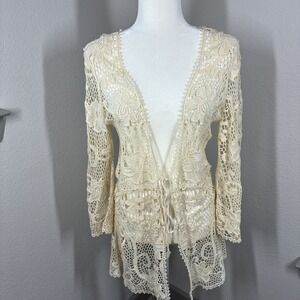 Design Works Floral Crochet Cover Up Boho Front Tie Large Festival Layer Beach